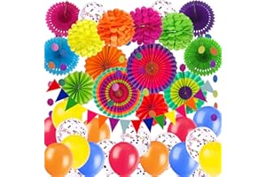 ZERODECO Party-Dekoration, mehrfarbige Papierfächer, Pompons, Blumen, Girlanden, Konfetti, Latex-Luftballons, Schnur, gepunktet, dreieckige Wimpelkette für Geburtstag, Cinco De Mayo Fiesta,