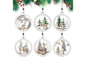 JODSEN Drewniane ozdoby świąteczne, 12 szt. reniferów drewniane dekoracje świąteczne wiszące bombki 3-warstwowe fretwork rzeźba w drewnie ozdoby łoś drewno sosnowe wisiorki dekoracja na choinkę, prezenty