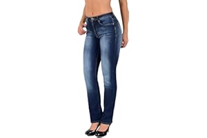 ESRA Damen Jeans Hose Damen Jeanshose gerader Schnitt Straight-Fit Jeans Damen High Waist bis Übergröße Große Größen G600