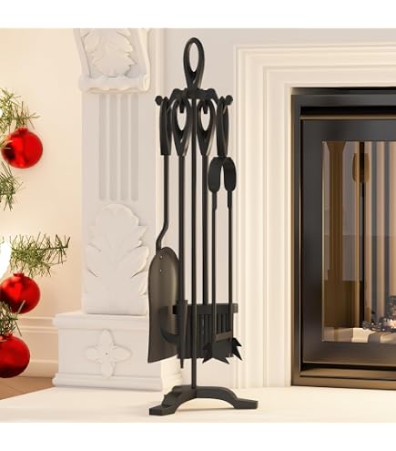 Plow & Hearth 5 Piece Hand Forged Iron Fireplace Tool Set With Stand - Bronze Finish 32.5" Tall