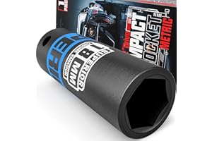 KIRXST 1/2" Drive 18mm Deep Impact Socket, 6 Point CR-V Deep Socket, 78mm Length, Auto Trucks Car Tires Repairing DIY Mechanic Tool