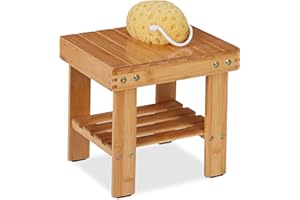 Relaxdays Banco Baño Bambú, Taburete con Balda Adicional, Banqueta Cocina, Pasillo o Aseo, 26 x 27 x 22,5 cm, Natural