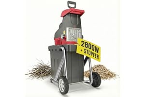 ONBEST Häcksler Garten – 2800 Watt Motor – 44 mm Schnittkapazität – 60 Liter Auffangbox – Selbsteinzug – Rücklauffunktion – inkl. Nachstopfer – Elektro Gartenhäcksler – Leisehäcksler für Holz