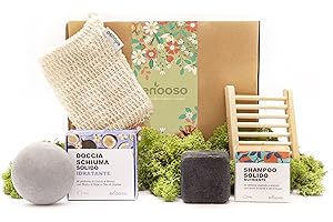 Enooso - Gift Box con 4 prodotti regali Beauty - Shampoo Solido Purificante, Docciaschiuma Cocco e Monoi + Sacchetta in cotone e Poggia sapone | Set Regalo made in Italy | ecosostenibile vegan