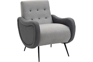 HOMCOM Poltrona Moderna per Camera da Letto o Soggiorno, Poltroncina imbottita in Tessuto Grigio e Metallo, 72x81x86cm