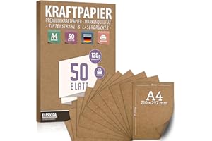 ‎ELES VIDA 50 Blatt Kraftpapier A4 Set - 120 g - 21 x 29,7 cm - DIN Format - Bastelpapier & Naturkarton Pappe Blätter aus Kraftkarton zum Drucken, Kartonpapier Basteln für Vintage Hochzeit Geschenke Etiketten