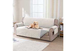 BellaHills 100% Impermeabile Copridivano 3 Posti con Braccioli, Copridivano Antigraffio Gatto, Copri Divano Trapuntato in Microfibra Con Tasche Portaoggetti, Seduta 172cm, Beige