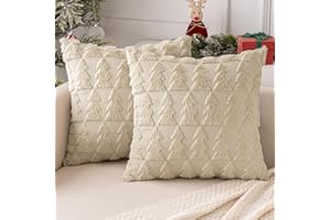 MIULEE Weihnachten Kissenbezug Weihnachtstag 2er Set Kurz Wolle und Samt Kissenbezüge Deko Luxuriöses Winter Zierkissenbezug für Sofa Schlafzimmer Wohnzimmer, Weihnachtsbäume Muster, Beige, 45x45cm