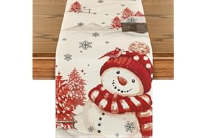 Artoid Mode - Runner da tavolo rosso con motivo pupazzo di neve, per Natale, cucina, decorazione per interni, feste, vacanze, decorazione stagionale invernale, 40 x 180 cm