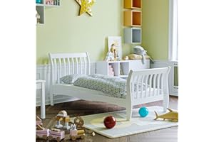 Junior Vida Orion Single Sleigh Bed 3ft Children Kids Junior Solid Pine Wood Frame White