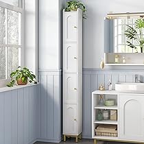 COSTWAY Badkamerkast met 5 vakken, hoge badkamerkast met 2 lamellendeuren en planken & kantelbeveiliging, smalle badkamerkast voor badkamer, keuken, woonkamer, 37 x 37 x 160 cm (donkerbruin