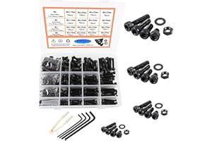 Rshuhx Śruby sześciokątne M3 M4 M5 M6 12,9 stopnia ze stopu aluminium czarne śruby i nakrętki sześciokątne zestaw podkładek wyposażonych w klucz imbusowy pole klasyfikacji produktu 500 szt