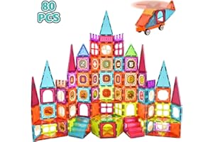 Gavgroom Costruzioni Magnetiche 80 Pezzi Colorati Costruzioni per Bambini 3 Anni Magneti Bambini con 1 Auto Tessere Magnetiche per Bambini da 3 4 5 6 7 8