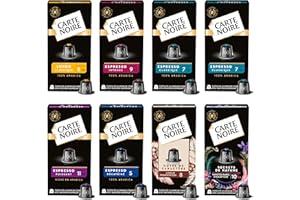 CARTE NOIRE - Assortiment de 8 x 10 Capsules Aluminium - Compatibles Nespresso® - N°6 Lungo, N°7 Classique, N°9 Intense, Secrets de nature, N°5 Décaféiné, Cuvée de caractère, Puissant N°11