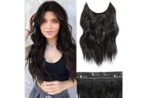 BUPPLER Halo Hair Extensions 16 Inch Invisible Wire Hair Extensions Adjustable Long Wavy Hair Extensions Synthetic Upgrade 4 Secure Clips in Hairpieces 16 Inches Black Brown