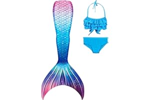 DNFUN Coda di Sirena con Bikini per Bambina,3pz, No Pinna,Costumi da Bagno Sirena