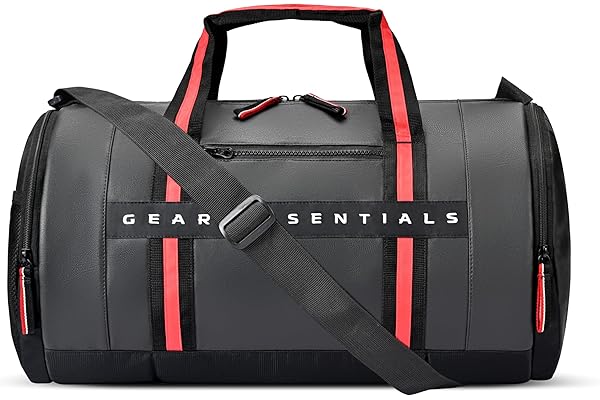 Gear Men/Women Clubsport 26L Medium Faux-Leather Water Resistant Travel Rolling Garment Bag, Duffle Bag/Gym Bag/Sports Duffle / (Black Red), 25 Centim