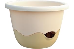 ‎PLASTIA Plastia Mareta Blumenampel zum Aufhängen, 30 cm - Hochwertige Selbstbewässerungstopf mit Kette - Blumentopf aus Kunststoff für Innen- und Außenbereich, Hell und Dunkel Elfenbein