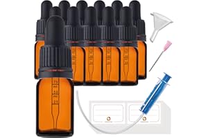 HandsUnity 5ml-12pz Bottiglia Pipetta Piccola Bottiglia di Vetro - set di Vasetti da Farmacia in Vetro Ambrato con Tappo Nero per Pipetta include 29pcs Accessori Bottiglie di Vetro Marrone