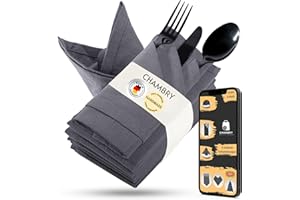 ‎CHAMBRY MADE IN GERMANY chambry 6 Stoffservietten 100% Leinen Stonewashed - 40cm x 40cm Farbe wählbar – inkl. Faltanleitung als E-Book – Handarbeit Made in Germany – wiederverwendbar, elegant und nachhaltig - Anthrazit