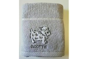 Sue Rossi Ltd 100% Turkish Cotton Tea Towels Embroidered Animal Cooks Cloth Luxury 3 Pack Kitchen Towel Set (Silver Grey Dog)