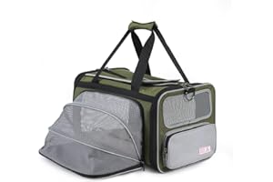 Pawaii Airline Approved Protable Foldable Cat Carrier, Top Open and Breathable Mesh Cat Carrier, Travel Friendly Pet Travel Carrier with ID Tag and Adjustable Shoulder for Cat and Little Dog(Green)