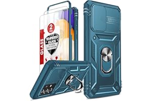 LeYi Etui na Samsung Galaxy A52S 5G / A52 / A52 5G z [2-Jednostki] Szkło hartowane szkło, obudowa kamery przesuwne Ochrona 360 Full Protection Pierścień Uchwyt Skrzynki,Niebieski