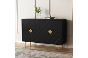 HOLTICO Kommode Sideboard mit 4 Türen, Küchenschrank, Aufbewahrungsschrank Schrank für Wohnzimmer, Küche, Schlafzimmer-Schwarz