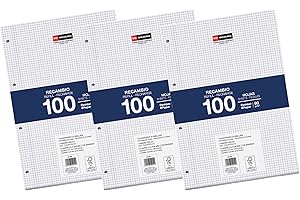 Miquelrius - Blocs de recambio, 300 hojas cuadriculadas 4x4 mm, Papel opaco 90 g/m², Recambio hojas A4 perforadas para carpeta de anillas o archivadores, Material escolar ideal para la vuelta al cole