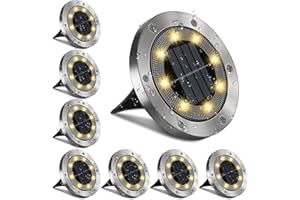 Opard Solar Ground Lights, 8 LED IP65 Waterproof Bright White Solar Decking Lights for Outdoor Garden, Pathway, Patio,Lawn (8 Pack) (Warm white)