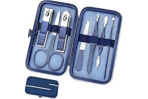 ACEOCE Manicure Set, Professional Manicure Set Women Men Nail Care Tools, Professional Stainless Steel Nail Clippers Kit with Travel Leather Men Women Grooming Kits (Blue)