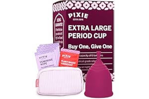 PIXIE CUP Pixie Menstrual Cup - No Metals or Toxins - 100% Medical-Grade Silicone - Ranked 1 for The Most Soft Reusable Period Cup - Wear 12 Hours - Tampon Alternative - Buy One We Give One (Extra Large)