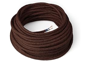 Amarcords - Cable de tela color MARRÓN, redondo, yute, 3 metros, con 2 conductores 2x0,75 - Hilo eléctrico textil de color estilo clásico para lámparas bricolaje y iluminación vintage.