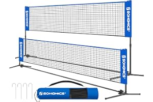 SONGMICS 3m/4m/5m Badminton Net, Volleyball Net with Height Adjustable Poles, Portable Net for Junior Tennis, Beach Volleybal