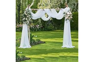 LMYSUFI Tenda sospesa a mano libera, decorazione per matrimonio, bianco, per foto, sfondo in tulle, per soggiorno, tenda Arbor, decorazione per feste, 6 m x 1,5 m, colore bianco