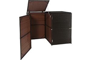 MENDLER 2x copribidoni box spazzatura rifiuti HWC-E25 66x130x110cm acciaio polyrattan marrone