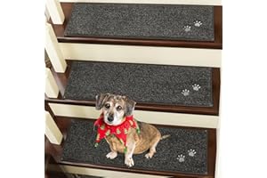 BEQHAUSE Stair Mats Indoor Non-Slip Set of 4, Machine Washable Stair Rug, Self-Adhesive Stair Rug for Children, Elders and Pets, 100% Polyester TPE Back, 22 x 70 cm, Dark Grey