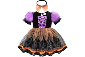 WERNZATT Baby Girl Halloween Witch Costume Puff Short Sleeve Mesh Tulle Romper Dress Spider Lace Tutu Dress Party Outfit