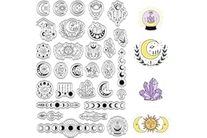 CRASPIRE Tarot Moon Phase Clear Rubber Stamp Sun Crystal Vintage Transparent Silicone Seals Stamp Retro for Journaling Card Making DIY Scrapbooking Handmade Photo Album Notebook Decor