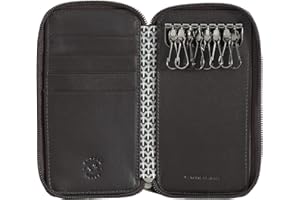 Nuvola Pelle Llavero para Hombre y Mujer de 8 Ganchos de Cuero con Cremallera 4 Ranuras para Tarjetas de Crédito y Zip Around Marron Oscuro