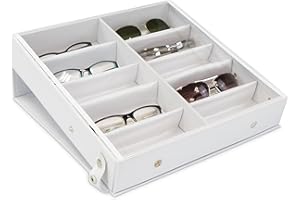 Grinscard Brillenbox zur Aufbewahrung von 10 Brillen - Weiß ca. 32 x 32 x 6 cm - Sonnenbrillen Präsentation Showcase