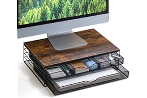 ARCOBIS Monitorständer mit 2 Schublade, Laptopständer Schreibtisch-Organizer mit Ausziehbarer Schublade Bürobedarf für Computer