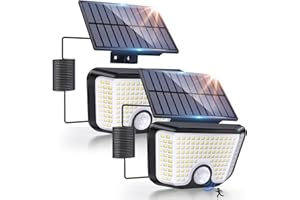 LaiTeny Pack of 2 Solar Lights for Outdoor Use with Motion Sensor, 155 LED Solar Spotlight Outdoor Solar Split Lamp, IP65 Waterproof, Winterproof, 270° Lighting Angle, Outdoor Light for Garden, Garage