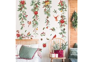 decalmile Pegatinas de Pared Navidad Ventana Plantas de Vid Colgantes Vinilos Decorativos Flores de Navidad Adhesivos Pared Puerta Escaparate Ventanas Decoració De Navidad