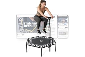 ‎SPORTPLUS SportPlus Fitness Trampolin Indoor für Zuhause, Trampolin mit Haltestange höhenverstellbar, Gummiseilfederung, Workout & Cardiotraining, Premium-Qualität Designed in Germany 130kg