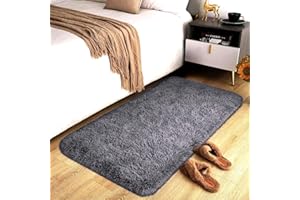 Hafaa Rugs Living Room – Grey Area Rugs for Bedroom Non Slip – Fluffy Shaggy Rug Super Soft Small Thick Pile Non-Shedding Plush Carpet for Lounge, 60cm x 110cm