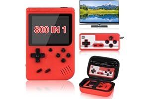 TECTINTER Console de jeu portable, console de jeu vidéo rétro portable avec 800 jeux FC classiques, écran LCD de 7,6 cm, support de console de jeu rétro pour connecter TV et deux joueurs (rouge)