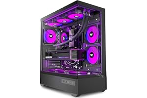 ANSAITE ATX PC-Gehäuse 6×120 mm ARGB PWM-Lüfter vorinstalliert ，Mid-Tower Gaming PC-Gehäuse, Panorama-Gehärtetes Glas Schwarz Computer-Gehäuse mit Typ-C, 360mm Radiator Unterstützung (Schwarz)