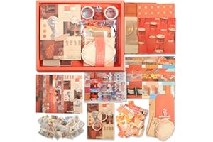 Libershine Vintage Scrapbook Zubehör Set, 136 Stück Scrapbook Set Ästhetische Bullet Journal Journaling Zubehör Scrapbook mit A6 Raster Notizbuch, Retro Aufkleber Papier Dekoration, DIY Geschenk