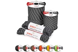 Brotree Riflettente 4mm Paracord 550 7 Fili Nylon Corda 15M Tipo III Corda da Paracadute - 250kg Carico di Rottura (Riflettente Nero)